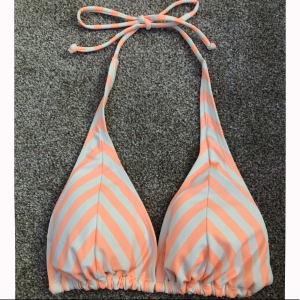 Tie back pink and white striped bikini top